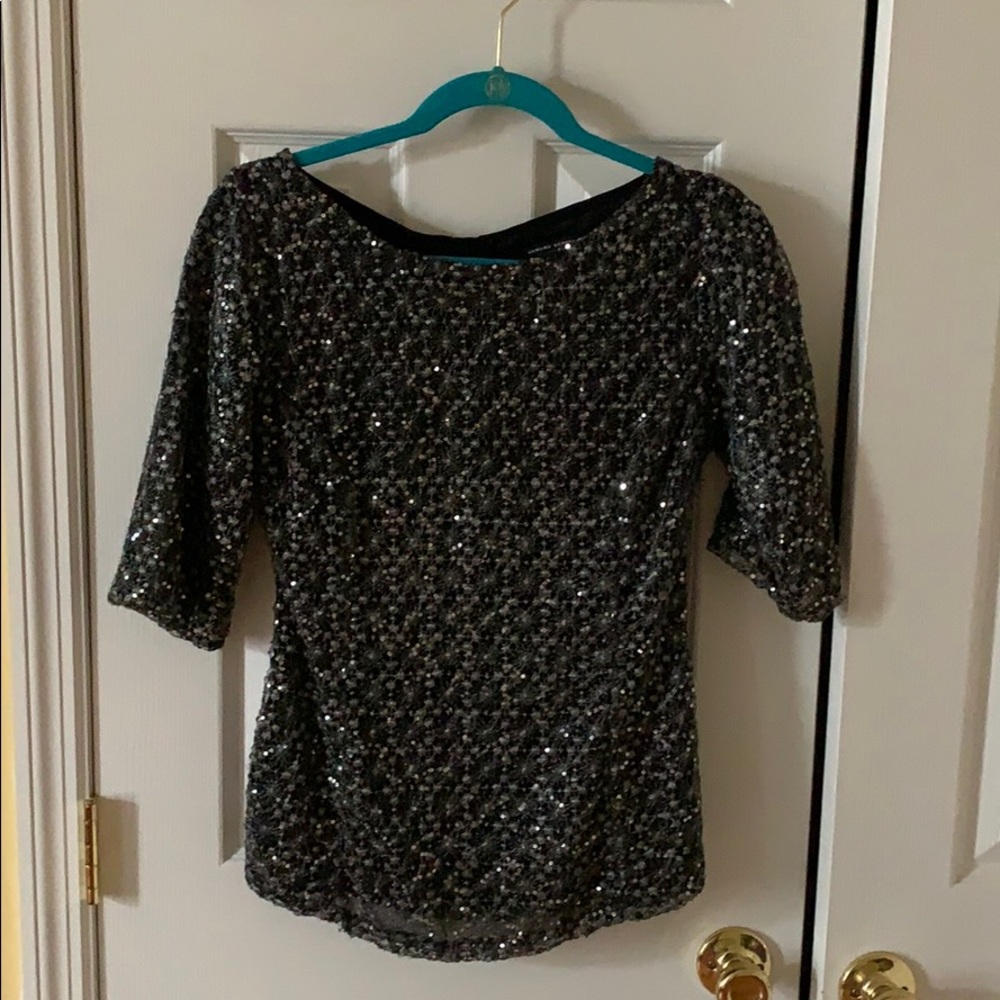 Black and sparkly sequin silver blouse